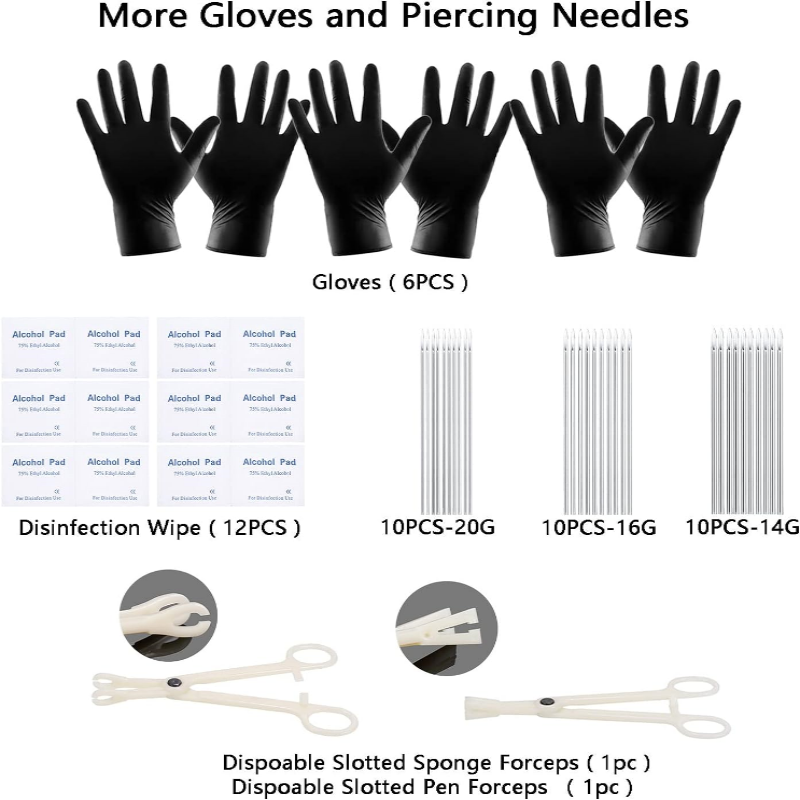 120PCS Body Piercing Kit Surgical Steel 14G 16G 20G BCR CBR Labret Lip Rings Cartilage Daith Earrings Nose Septum Nose Studs Belly Button Rings Piercing Jewelry Needles Gloves Clamps Tools