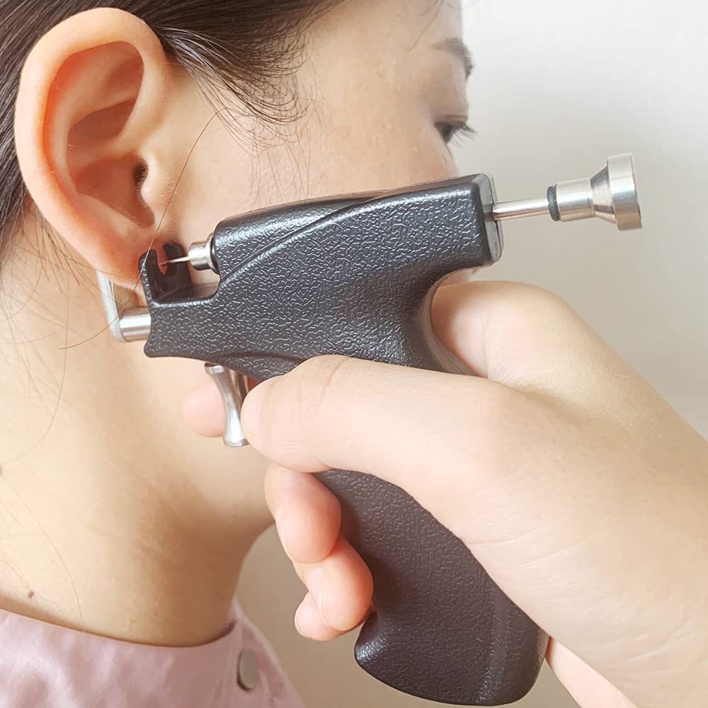 Reusable Ear Piercing Gun Kit, Professional Body Nose Lip Piercing Kits with 16 Pairs Stud Earrings (6 Pairs Sterling Silver Stud Earrings+10 Pairs Gun Stud Earrings)