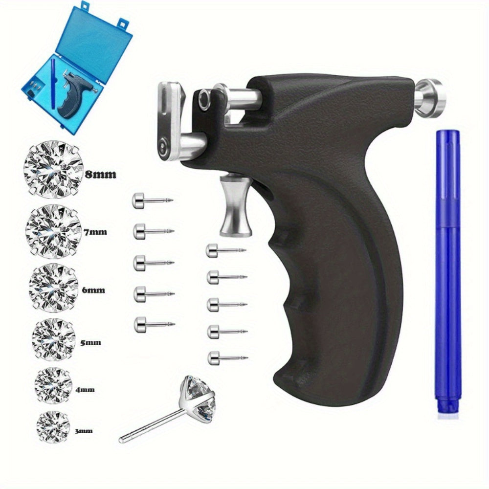 Reusable Ear Piercing Gun Kit, Professional Body Nose Lip Piercing Kits with 16 Pairs Stud Earrings (6 Pairs Sterling Silver Stud Earrings+10 Pairs Gun Stud Earrings)
