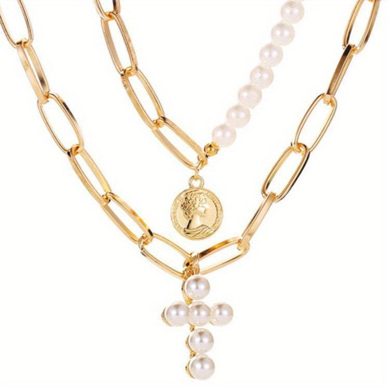 2PCS pendant pearl necklace niche retro clavicle chain light luxury high-end versatile jewelry, ladies, suitable for going out and giving gifts