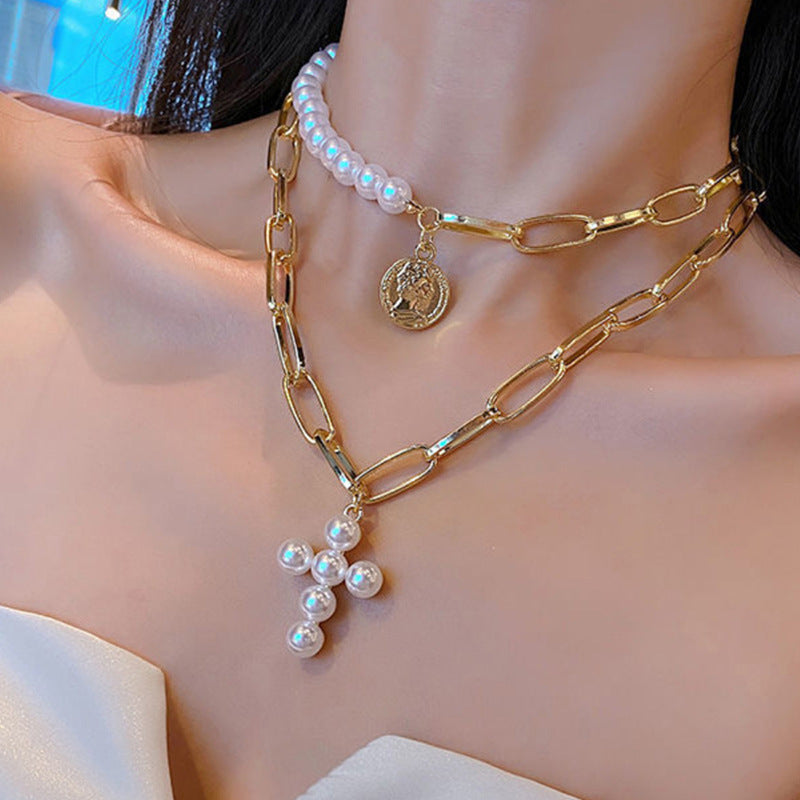 2PCS pendant pearl necklace niche retro clavicle chain light luxury high-end versatile jewelry, ladies, suitable for going out and giving gifts