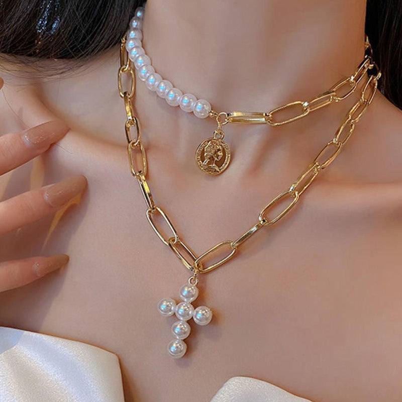 2PCS pendant pearl necklace niche retro clavicle chain light luxury high-end versatile jewelry, ladies, suitable for going out and giving gifts