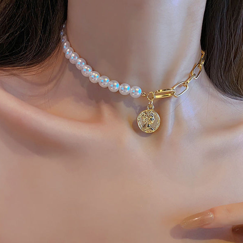 2PCS pendant pearl necklace niche retro clavicle chain light luxury high-end versatile jewelry, ladies, suitable for going out and giving gifts