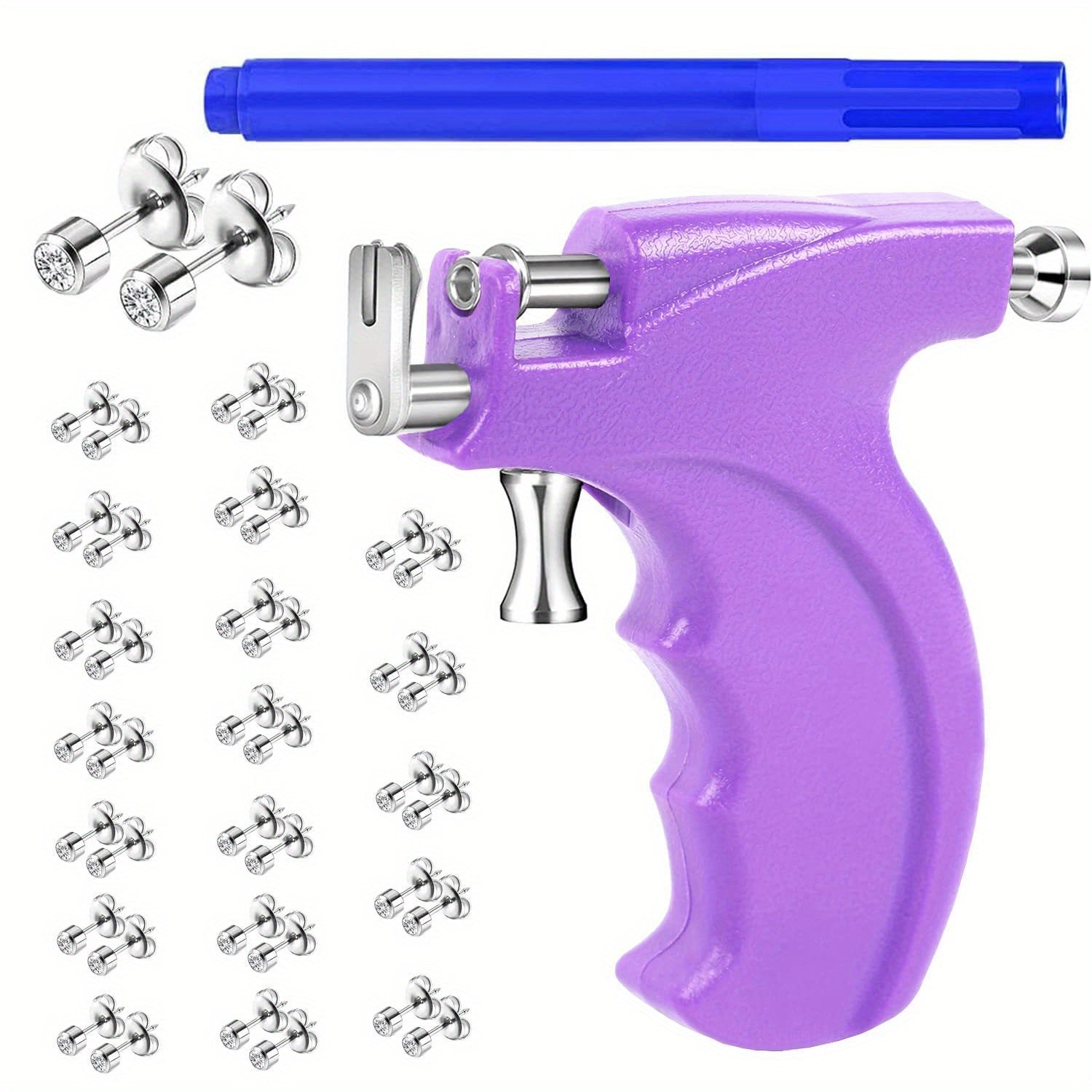 Professional ear piercing gun kit, equipped with 20 pairs of medical surgical stainless steel gun nail earrings, suitable for home use in body, nose and lip salons