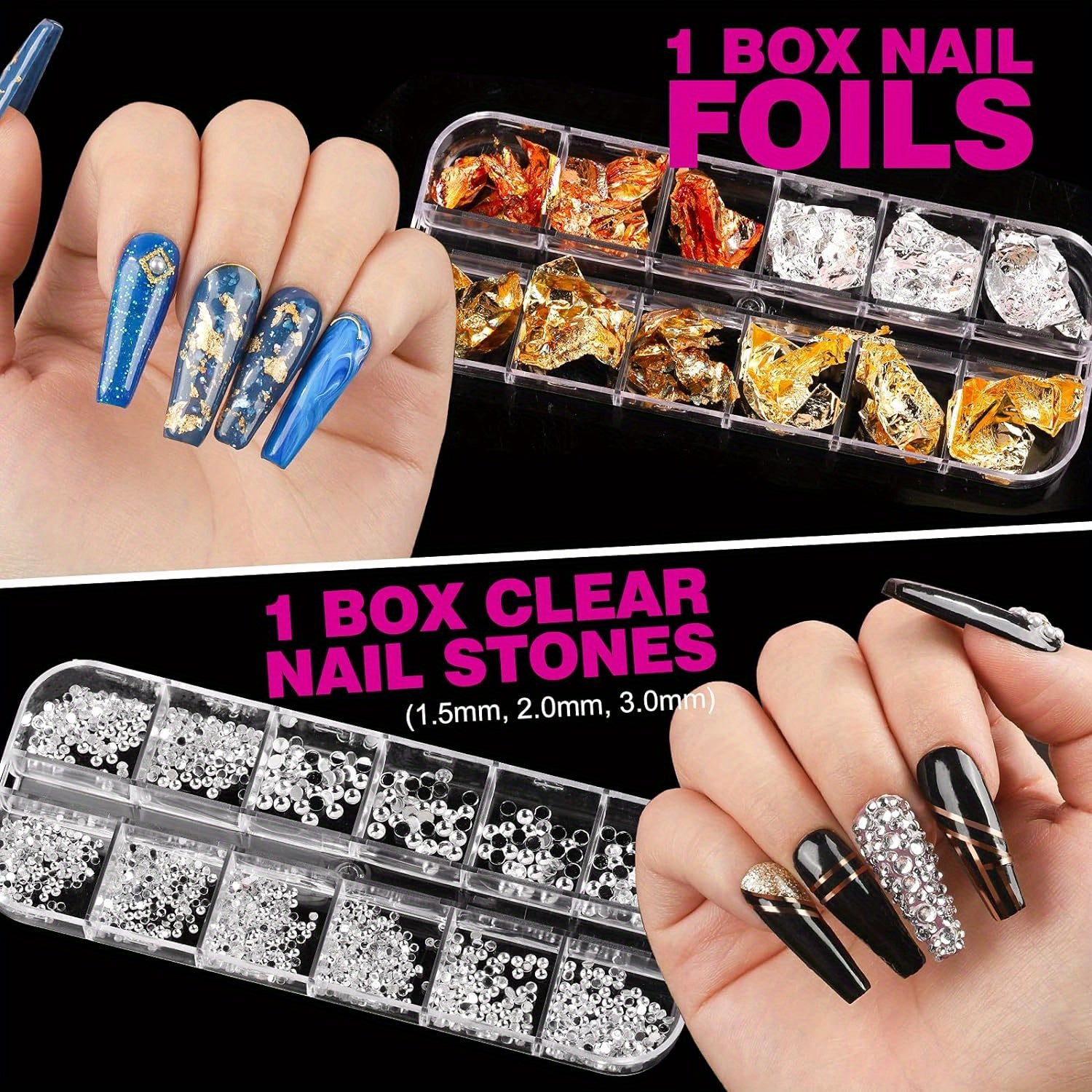 Nail Art Decorations & Brushes Set, Nail Art Brushes, Dotting Tools, 54 Sheets Water Transfer Nail Art Stickers, Nail Striping Tape, Nail Foils, Rhinestones For Nails, with Tweezer & Scissors