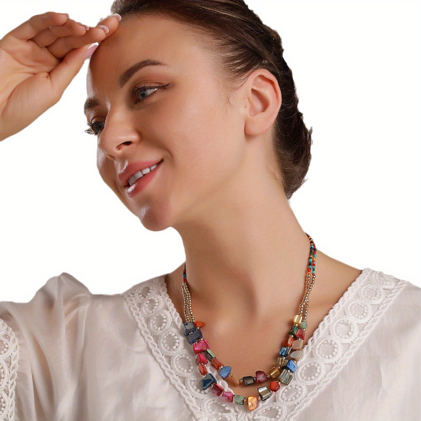 Vintage Ethnic Style Colorful Shell and Rice Bead Necklace - Perfect for Boho Parties