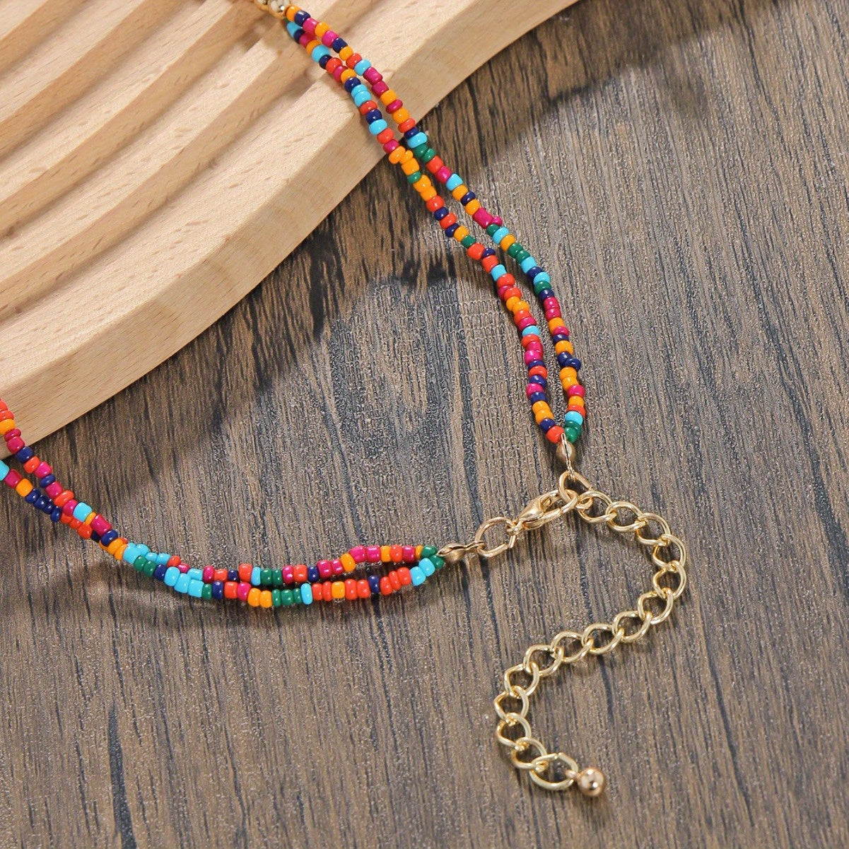 Vintage Ethnic Style Colorful Shell and Rice Bead Necklace - Perfect for Boho Parties