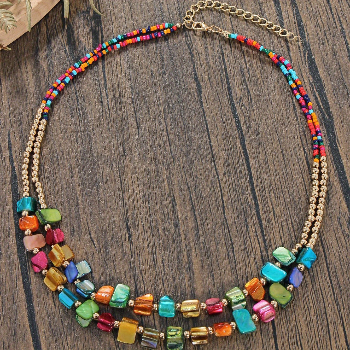 Vintage Ethnic Style Colorful Shell and Rice Bead Necklace - Perfect for Boho Parties