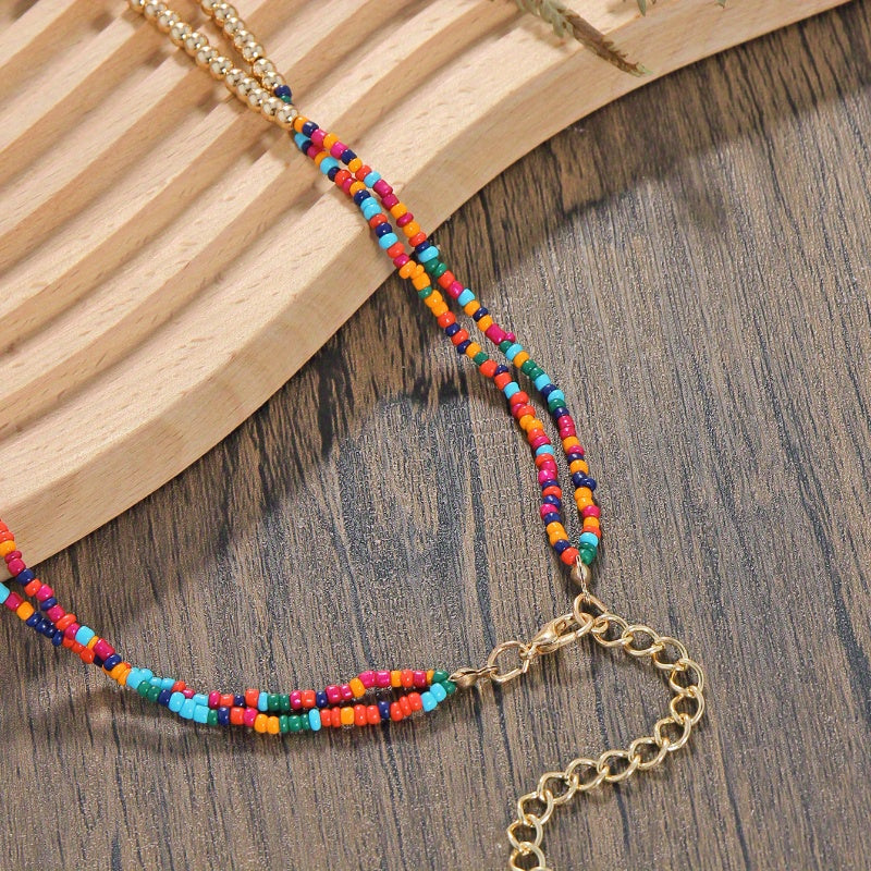 Vintage Ethnic Style Colorful Shell and Rice Bead Necklace - Perfect for Boho Parties