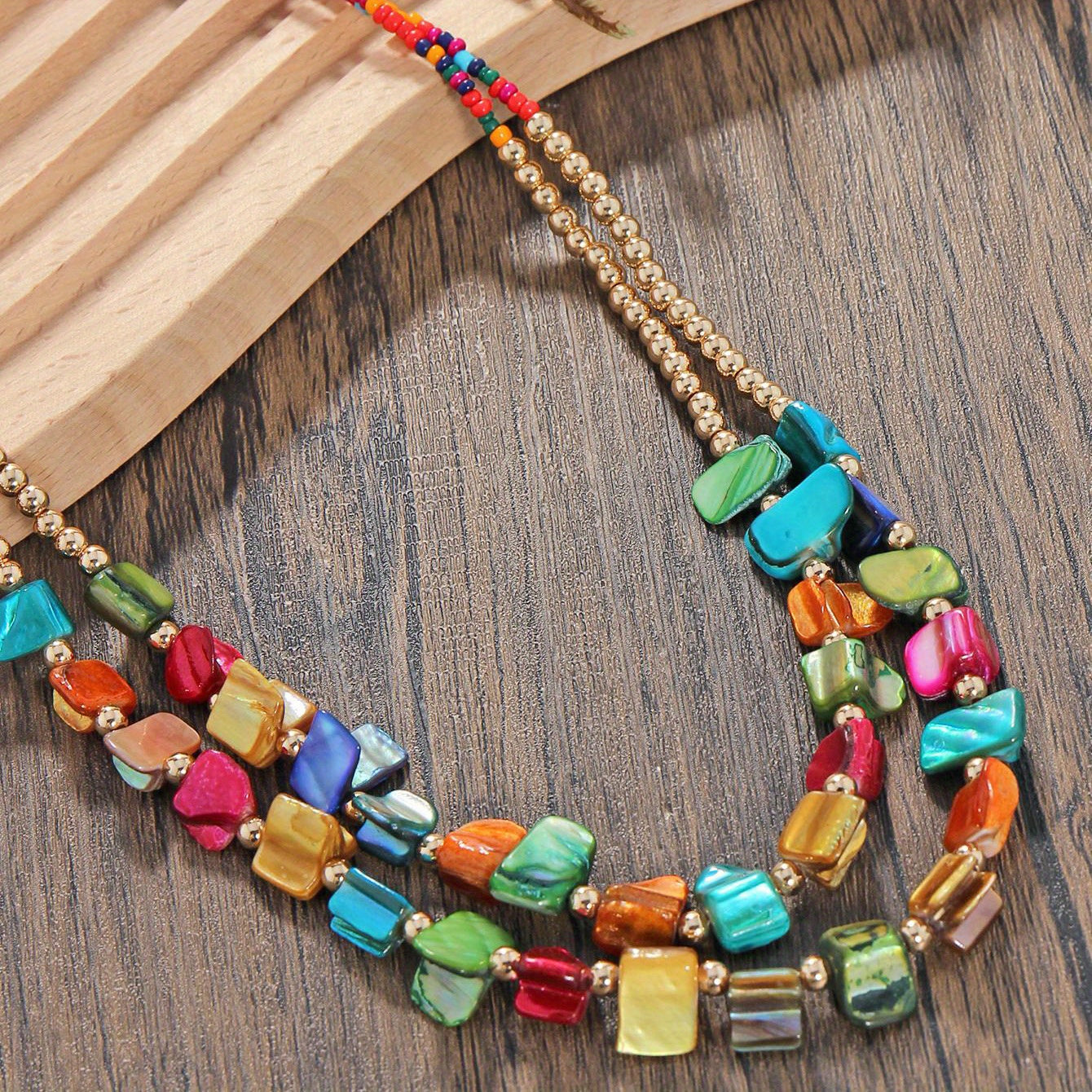 Vintage Ethnic Style Colorful Shell and Rice Bead Necklace - Perfect for Boho Parties