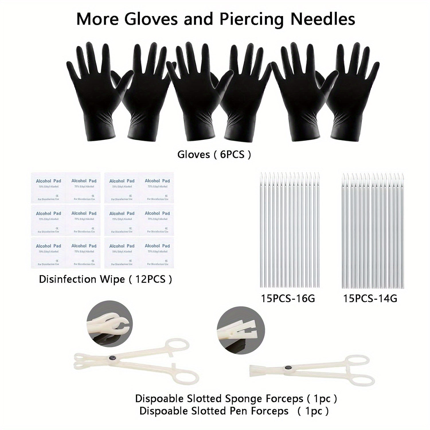 120PCS Body Piercing Kit Surgical Steel 14G 16G 20G BCR CBR Labret Lip Rings Cartilage Daith Earrings Nose Septum Nose Studs Belly Button Rings Jewelry Needles Gloves Clamps Tools