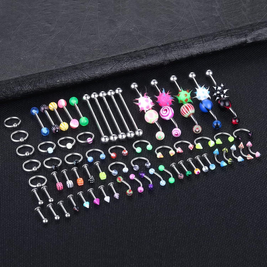 120PCS Body Piercing Kit Surgical Steel 14G 16G 20G BCR CBR Labret Lip Rings Cartilage Daith Earrings Nose Septum Nose Studs Belly Button Rings Jewelry Needles Gloves Clamps Tools