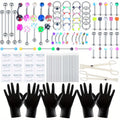 120PCS Body Piercing Kit Surgical Steel 14G 16G 20G BCR CBR Labret Lip Rings Cartilage Daith Earrings Nose Septum Nose Studs Belly Button Rings Jewelry Needles Gloves Clamps Tools