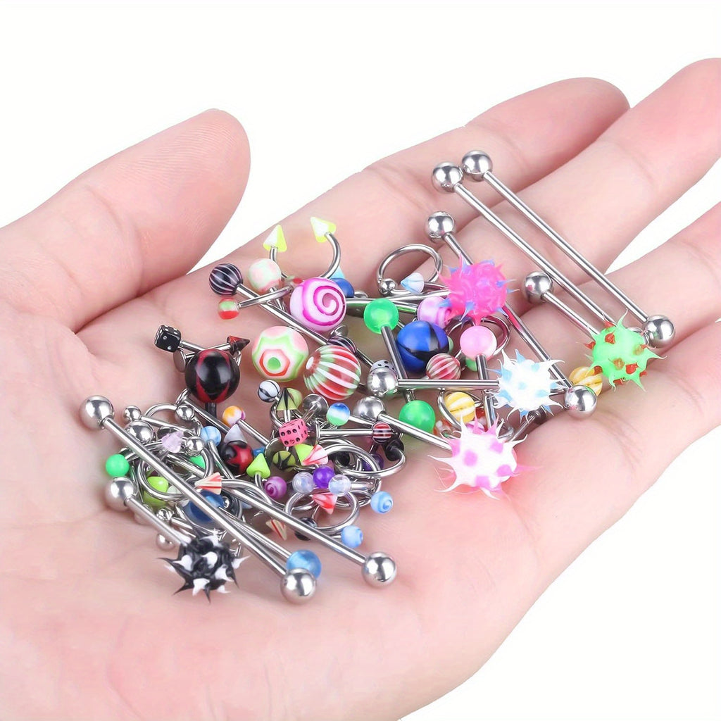 140PCS Body Piercing Kit, Made of Surgical Steel, in 14G and 16G Sizes, Including Barbell Captured Ring (BCR), Circular Captured Ring (CBR), Labret Lip Rings, Cartilage Earrings, Daith Earrings, Nose Septum Rings, Nose Studs, Belly Button Rings and O