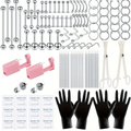 120PCS DIY Piercing with Pink Earrings body Piercing Kit Surgical Steel 14G 16G 20G BCR CBR Labret Lip Rings Cartilage Daith Earrings Nose Septum Nose Studs Belly Button Rings Jewelry Needles Gloves Clamps Tools
