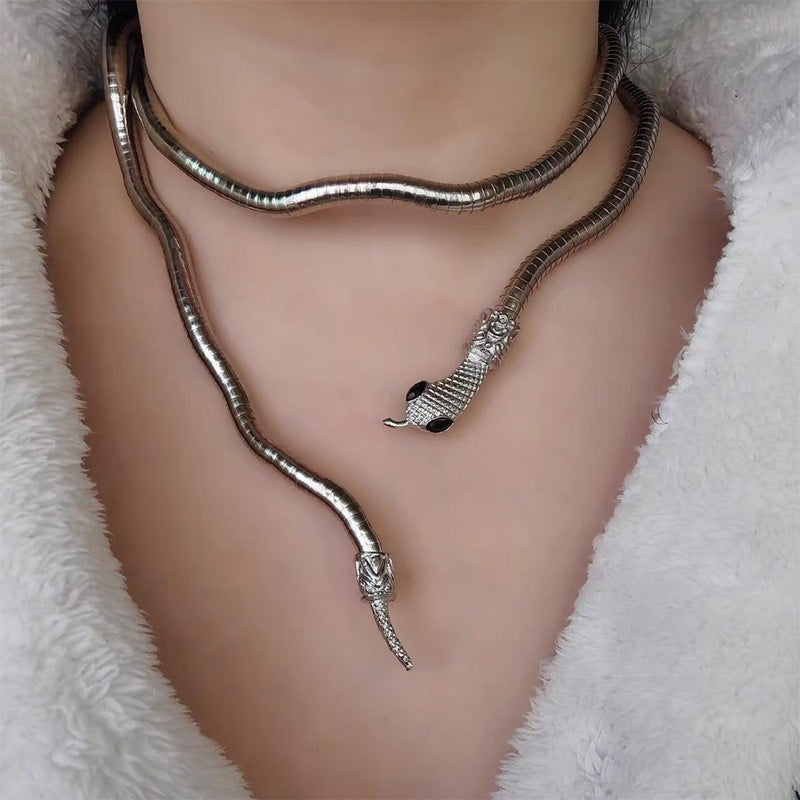 Unique Coiled Snake Necklace - Trendy Ins Style Minimalist Dark Aesthetic Unisex Choker for Men and Women, Perfect for Parties, Dances, and Special Occasions - Edgy and Stylish Statement Piece.