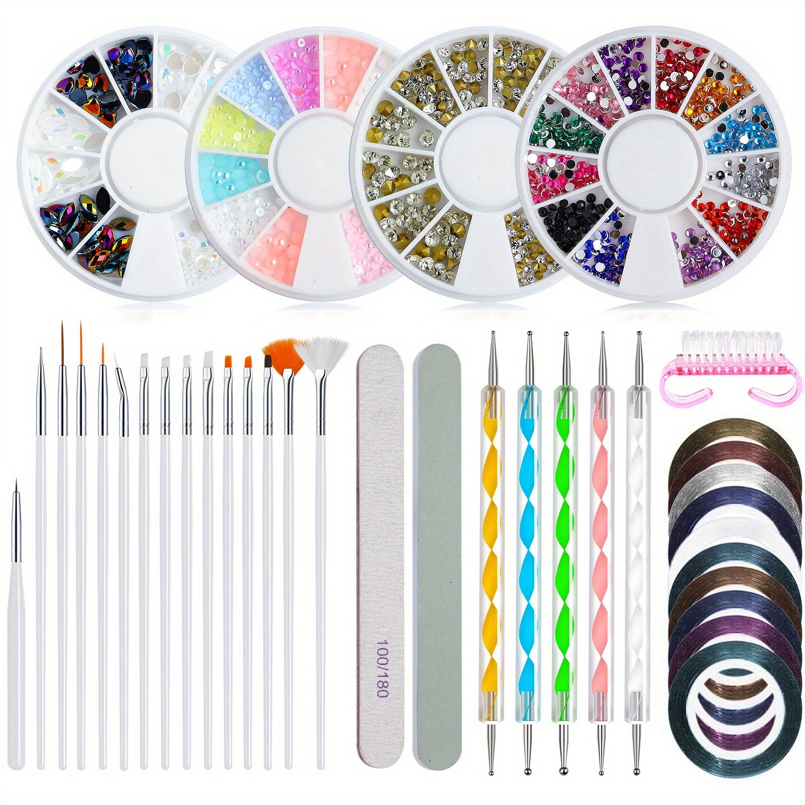 10-Piece Nail Art Kit with Nail Brushes, Files, Drill & Rhinestones for Professional Manicure Pedicure at Home
