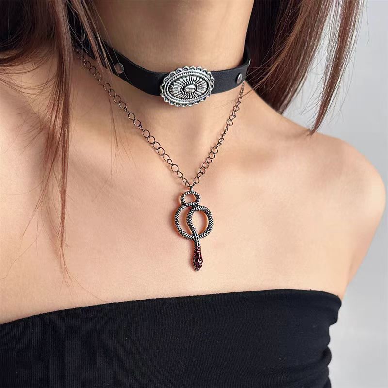 2PCS Punk Style Double-Layer Snake Leather Choker Necklace - Trendy and Edgy Unisex Snake Year Collar Chain for Women, Perfect for Sweet and Cool Look - Stylish Layered Necklace for Fashion Lovers.