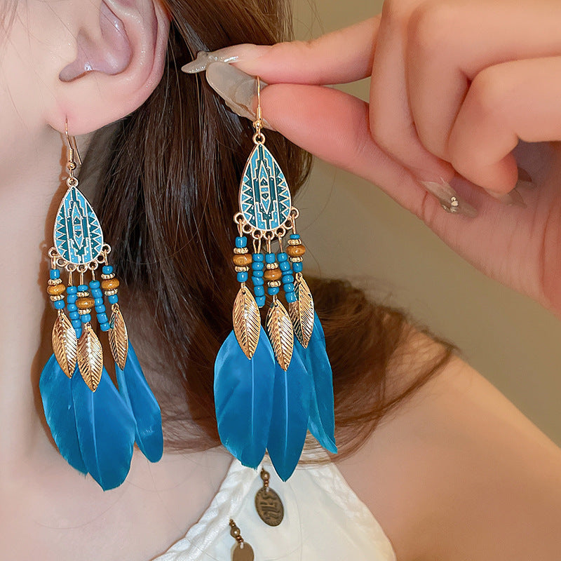 5 Pairs Bohemian Ethnic Feather Dangle Earrings Versatile Stylish Accessories for Vacation Dating & Festival Adventures