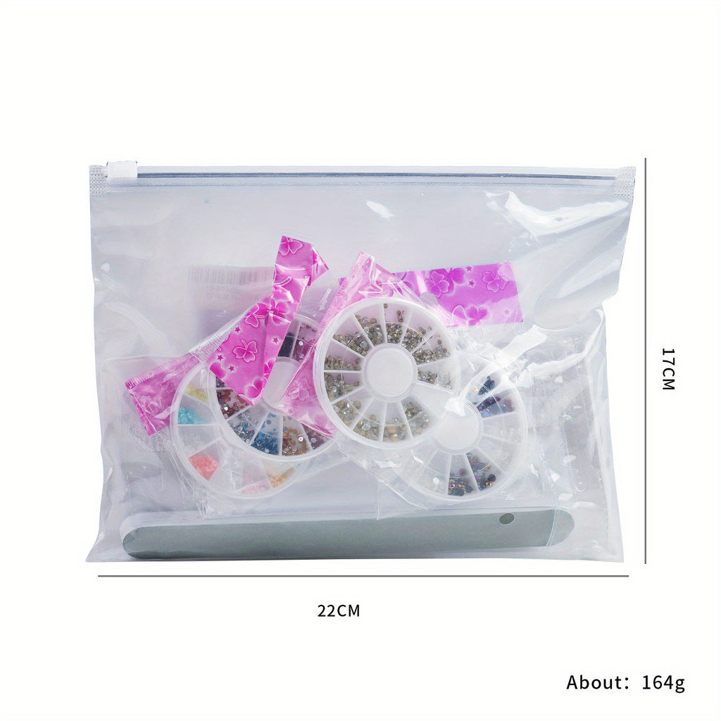 10-Piece Nail Art Kit with Nail Brushes, Files, Drill & Rhinestones for Professional Manicure Pedicure at Home