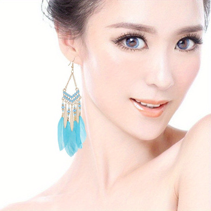 5 Pairs Bohemian Ethnic Feather Dangle Earrings Versatile Stylish Accessories for Vacation Dating & Festival Adventures