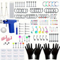 160PCS colorful body piercing super set, ear piercing gun set, a pair of pink piercers, including 10 pairs of earrings, 14G and 16G steel needles, barbell capture rings, dice tongue studs, circular capture rings (CBR), labret lip rings, cartilage