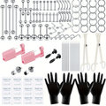 126PCS Body Piercing Kit - 14G & 16G Surgical Steel Needles - Includes Barbell Captive Rings, Circular Captive Rings, Labret Studs, Lip Rings, Cartilage Studs, Tragus Studs, Septum Rings, Nose Rings, Belly Button Rings, and Screw-On Earrings - Profes