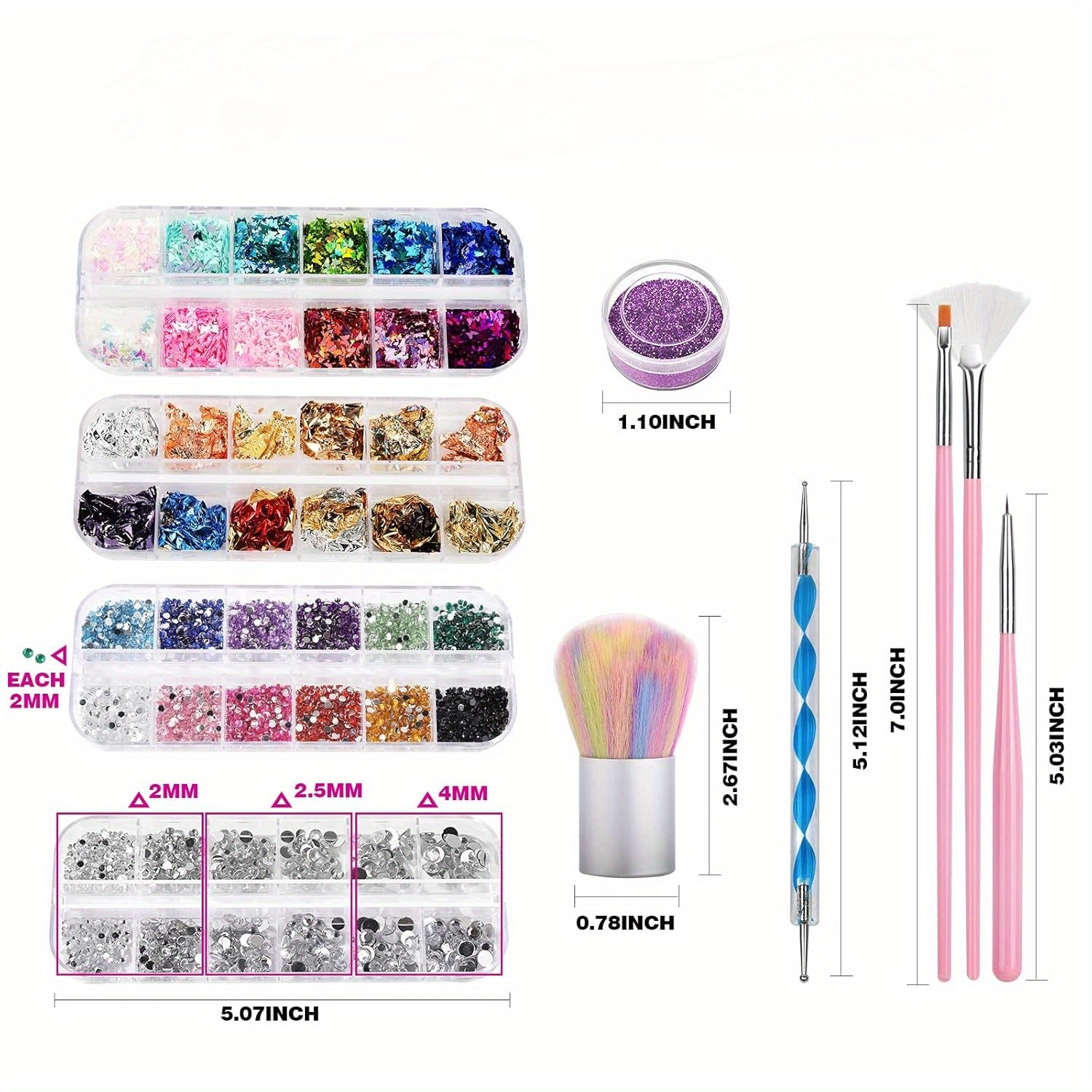 Valentine's Day Gift Nail Art Set, Nail Art Design Tool Set with Nail Art Brush, Nail Art Dotting Tool, Delicate Glitter, Nail Art Butterfly, Nail Art Heart Glitter, Nail Lip Glitter, Nail Art Rhinestones, Nail Art Brush