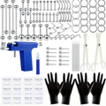124PCS Body shape kit, earring piercing set, 10 earrings with 14G and 16G surgical steel needles, includes barbell earring rings, round earring rings, Labret studs, lip rings, ear care studs, tragus Stud, air ring, nose ring, belly button ring