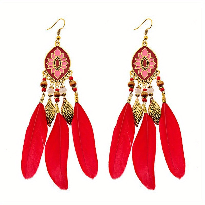 5 Pairs Bohemian Ethnic Feather Dangle Earrings Versatile Stylish Accessories for Vacation Dating & Festival Adventures