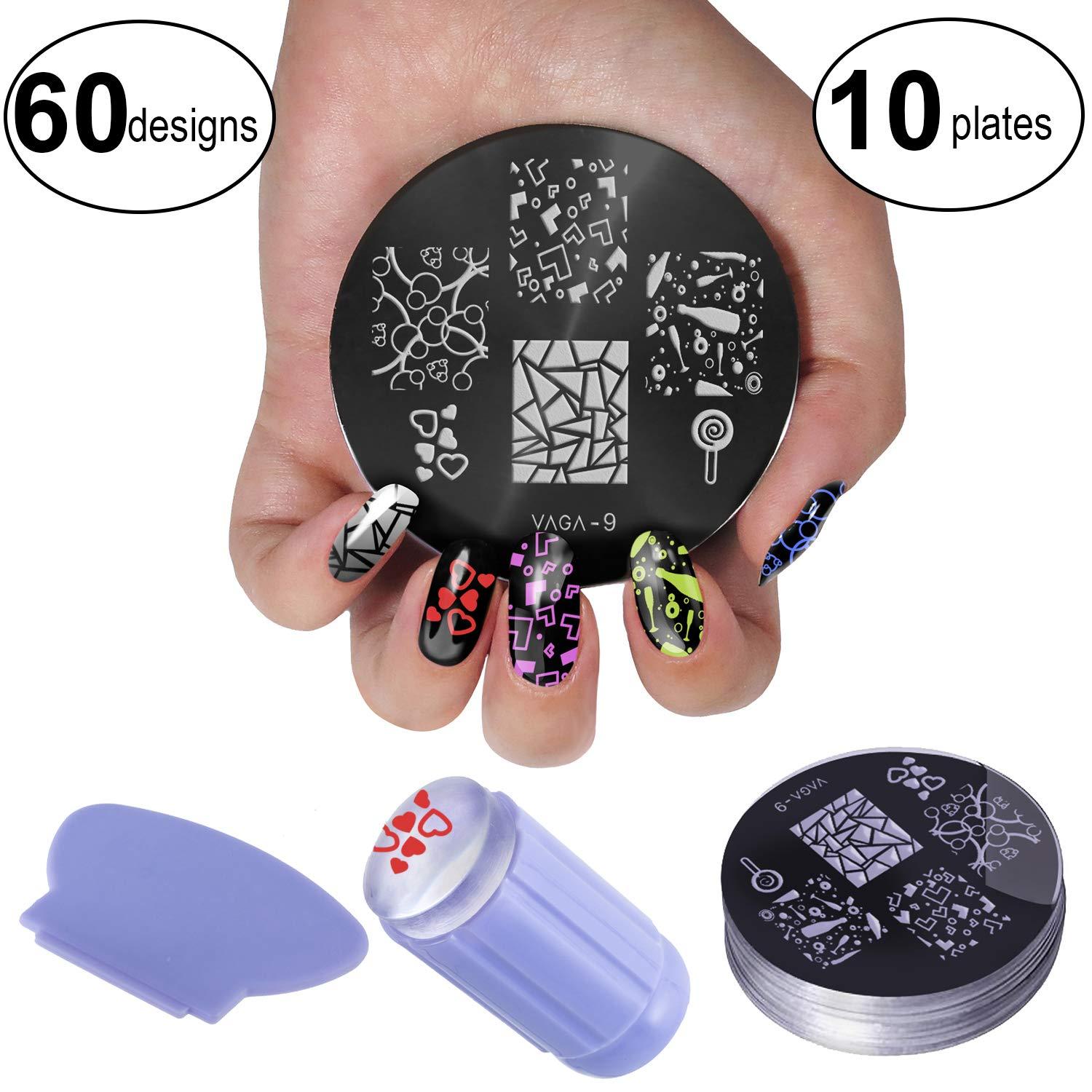 VAGA Manicure Set Nail Art Supplies Nail Kit 2 Boxes of 1500 Gemstones, Crystals, Gems, Stampers Scrapers, Stamping Plates, Dotting Tools, Nails Brushes and Rhinestones Decorations Picker Pencil