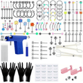 160PCS colorful body piercing kit, earring piercing gun set, including 10 earrings, 14G and 16G steel needles, barbell capture ring (BCR), circular capture ring (CBR), Labret lip ring, cartilage earrings, Daisy earrings, septum rings, nose nails