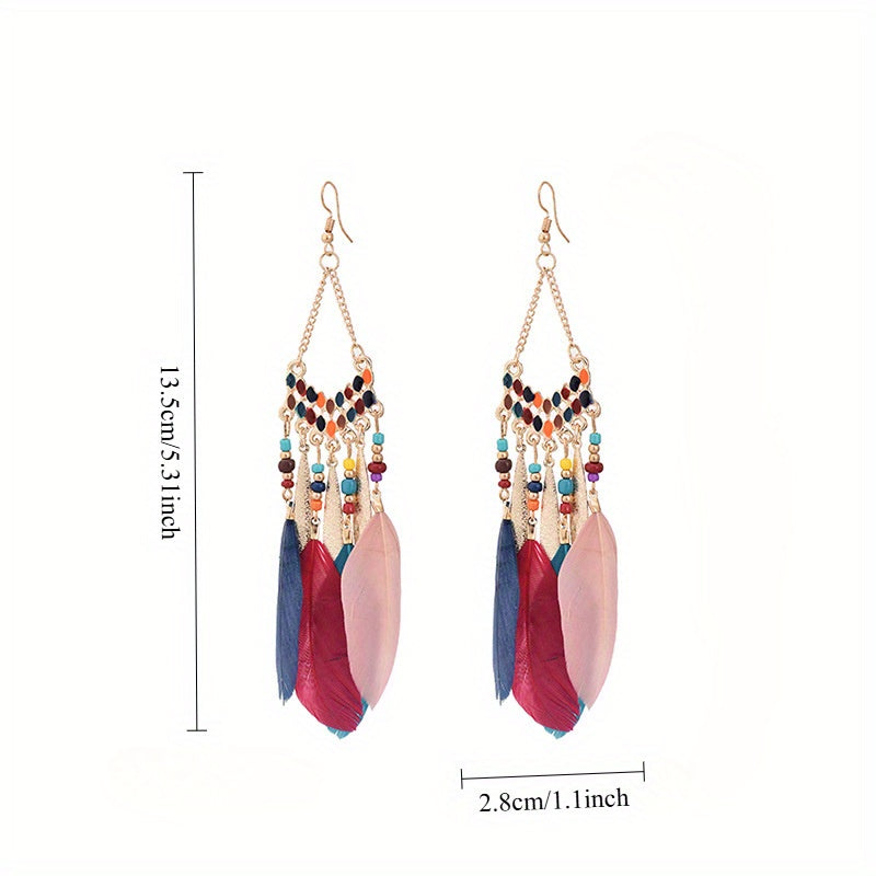 5 Pairs Bohemian Ethnic Feather Dangle Earrings Versatile Stylish Accessories for Vacation Dating & Festival Adventures
