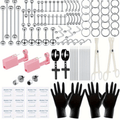 122PCS Body Piercing Kit with 14G & 16G Surgical Steel Needles, Including Barbell Captured Rings, Circular Captured Rings, Labret Studs, Lip Rings, Ear Cartilage Studs, Tragus Studs, Septum Rings, Nose Rings, Navel Rings, Two Pairs of Pliers and a Pa